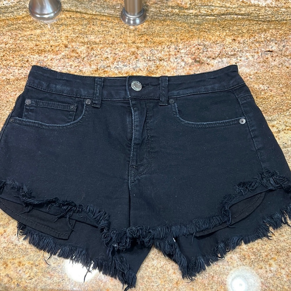 Black jean material American Eagle high rise festival shorts size 6.